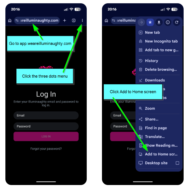 Illuminaughty App Setup for Android