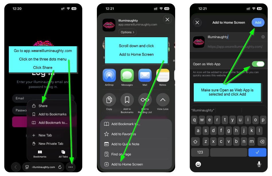 Illuminaughty App Setup for Iphone
